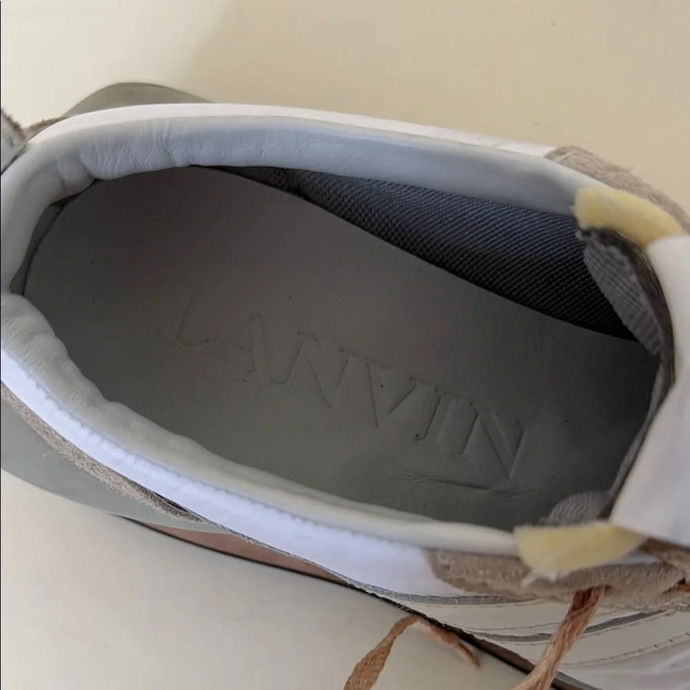 LANVIN Men’s Bumper Optic White Nylon / Nappa Leather and Suede Running Sneakers - Picture 4 of 7